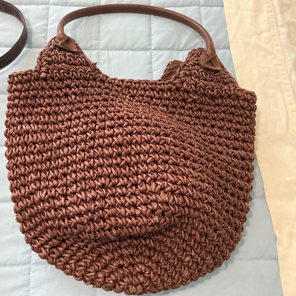 Dark rusty brown straw purse